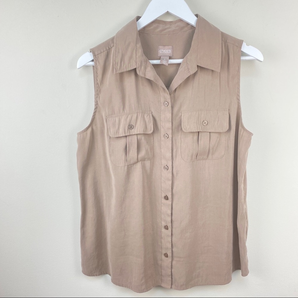 Chico's Sleeveless Blouse Nude Taupe Modal Women's Size 1 Medium
